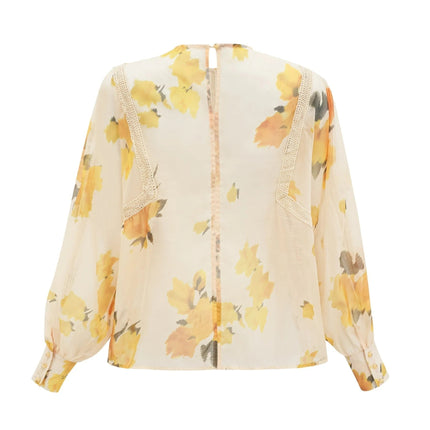 Angelina Yellow Floral Lace Midi Dress Blouse Skirt Set