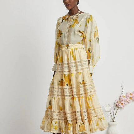 Angelina Yellow Midi Dress Blouse Skirt Set