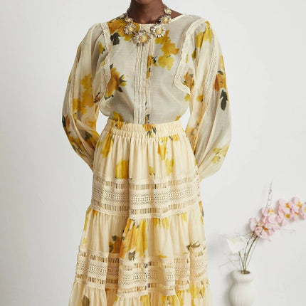Angelina Yellow Midi Dress Blouse Skirt Set