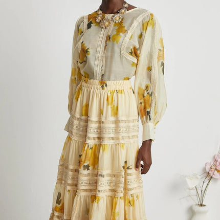 Angelina Yellow Midi Dress Blouse Skirt Set