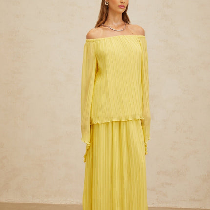 Angelina Yellow Pleated Blouse Skirt Set