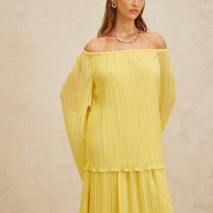 Angelina Yellow Pleated Blouse Skirt Set