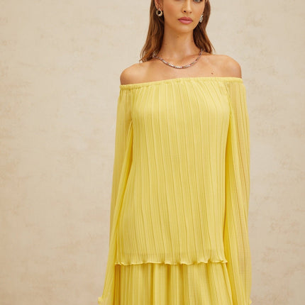 Angelina Yellow Pleated Blouse Skirt Set