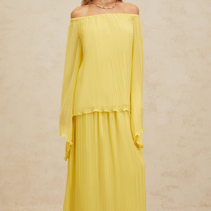 Angelina Yellow Pleated Blouse Skirt Set