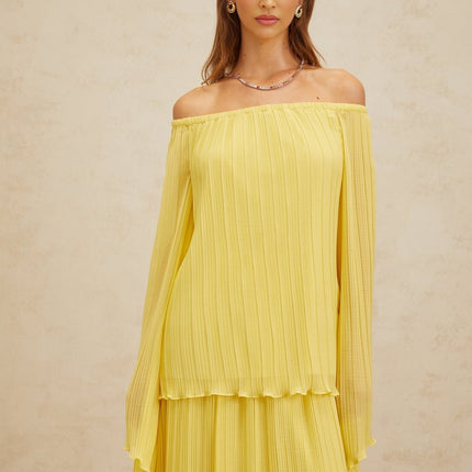 Angelina Yellow Pleated Blouse Skirt Set