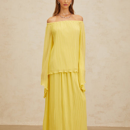 Angelina Yellow Pleated Blouse Skirt Set