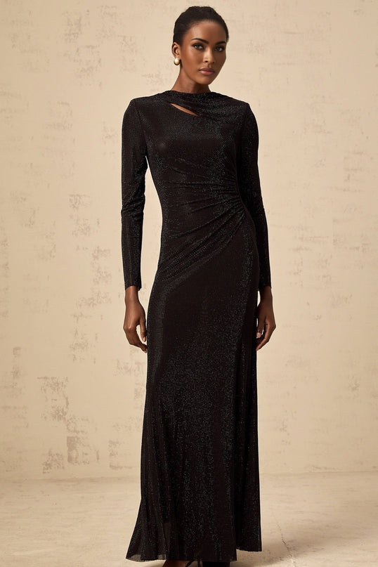 Angioletta Black Maxi Dress with Rhinestone Embellishments