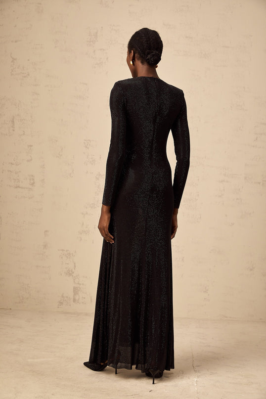 Angioletta Black Maxi Dress with Rhinestone Embellishments