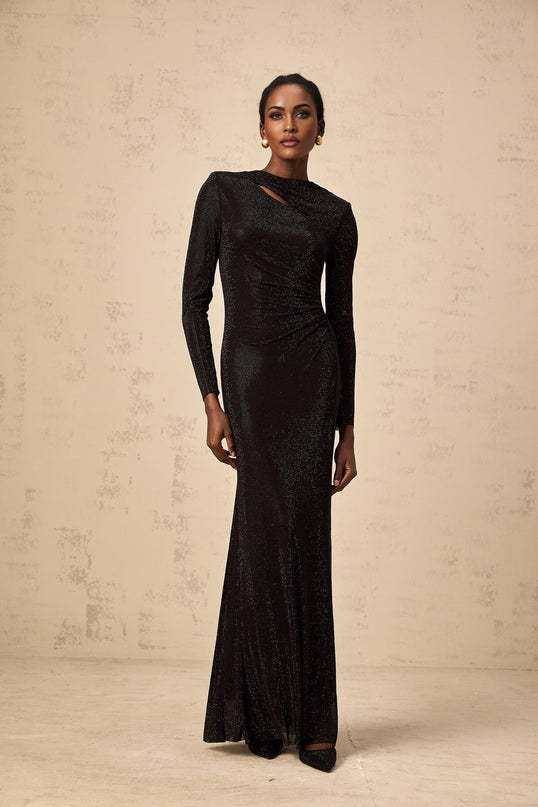 Angioletta Black Maxi Dress with Rhinestone Embellishments