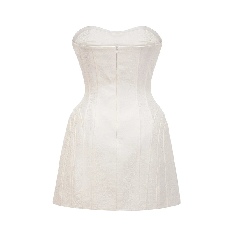 Angioletta White and Black Off-the-Shoulder Mini Dress with Bow Detail