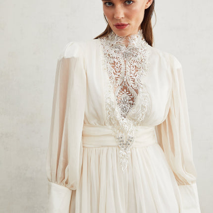 Angioletta White Lace Maxi Dress Embellished
