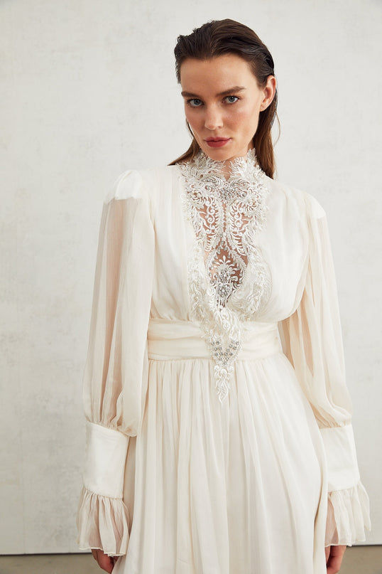 Angioletta White Lace Maxi Dress Embellished