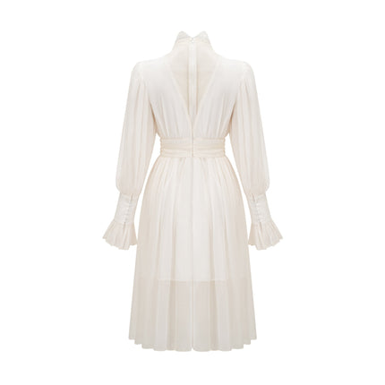 Angioletta White Lace Maxi Dress with Faux Pearl Embellishments