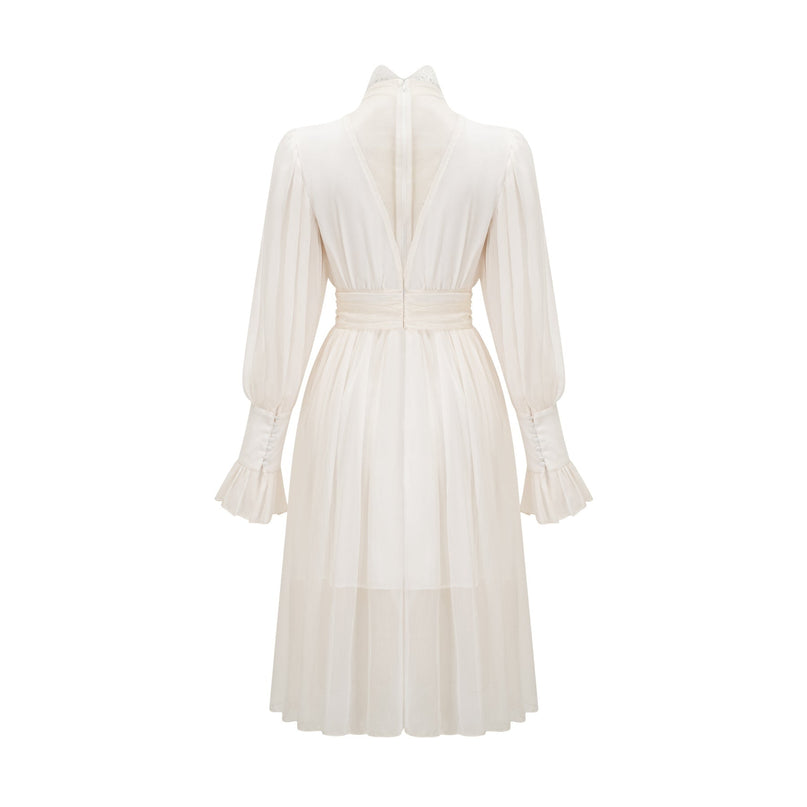 Angioletta White Lace Maxi Dress with Faux Pearl Embellishments