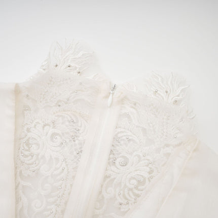 Angioletta White Lace Maxi Dress with Faux Pearl Embellishments