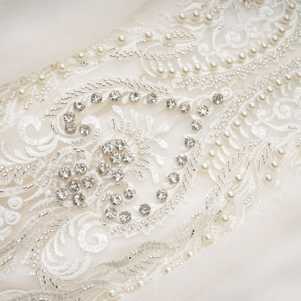Angioletta White Lace Maxi Dress with Faux Pearl Embellishments