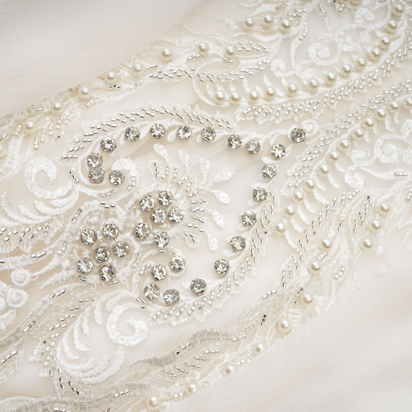 Angioletta White Lace Maxi Dress with Faux Pearl Embellishments