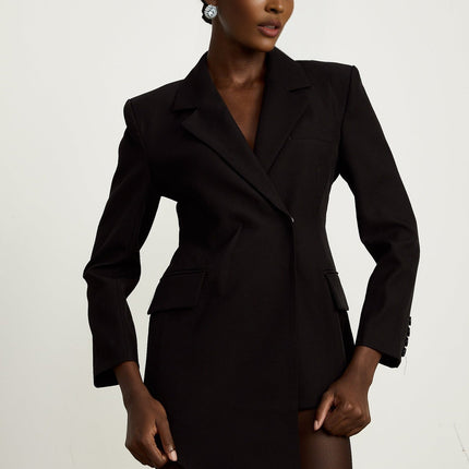 Anita Black Blazer with Notched Lapels and Asymmetric Hem