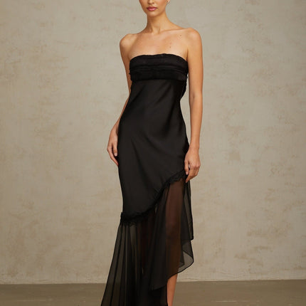 Anita Black Lace Trim Tulle Panel Maxi Dress