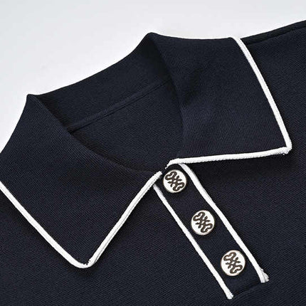 Anita Black Polo Top with Pleated Skirt