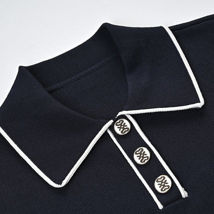 Anita Black Polo Top with Pleated Skirt