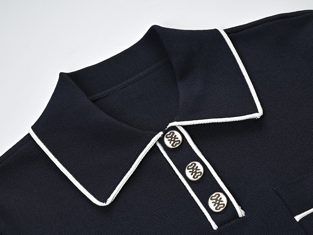 Anita Black Polo Top with Pleated Skirt