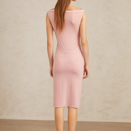 Anita Midi Dress in 3D Petal Pink with boned bodice and intricate petal detailing