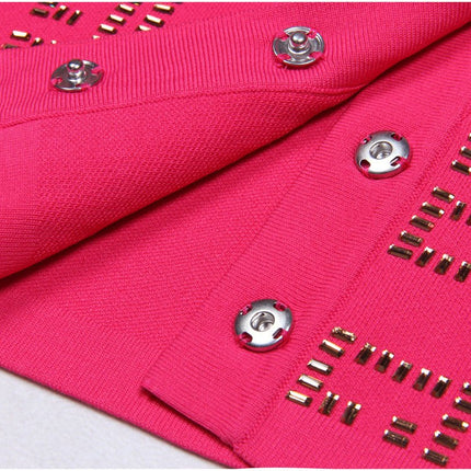 Anita pink geometric cardigan skirt set with gold details