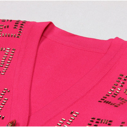 Anita Pink Geometric Cutout Cardigan and Skirt Set