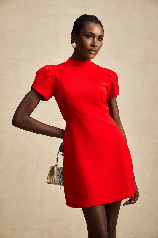 Anna red petalsleeve cutout bow mini dress