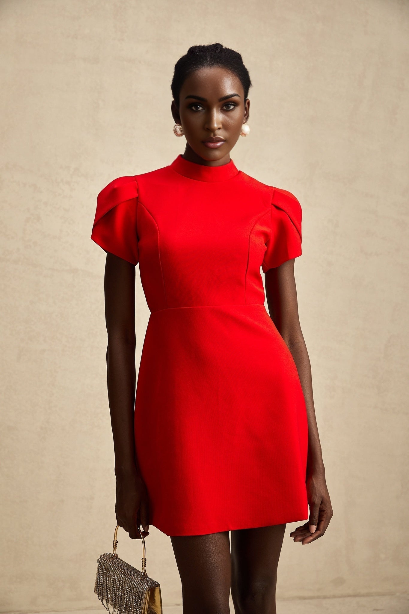 Anna red petalsleeve cutout bow mini dress