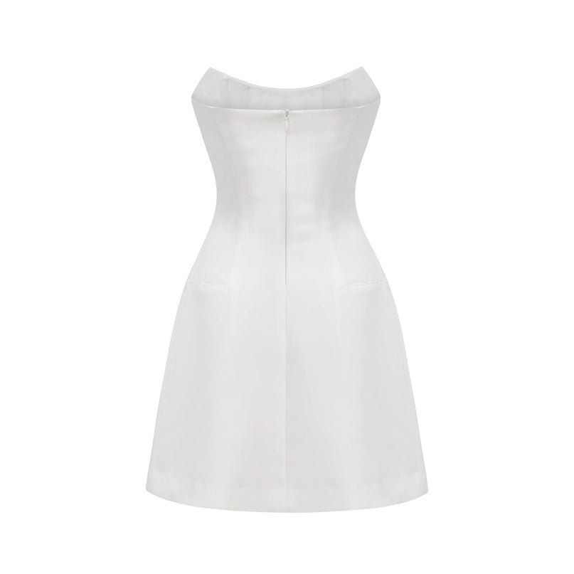 Anna White Off-shoulder Mini Dress Crystal Detailing