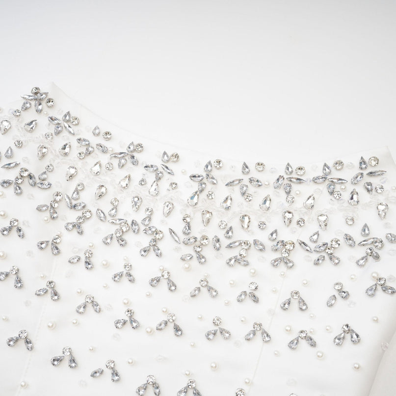 Anna White Off-shoulder Mini Dress Crystal Detailing
