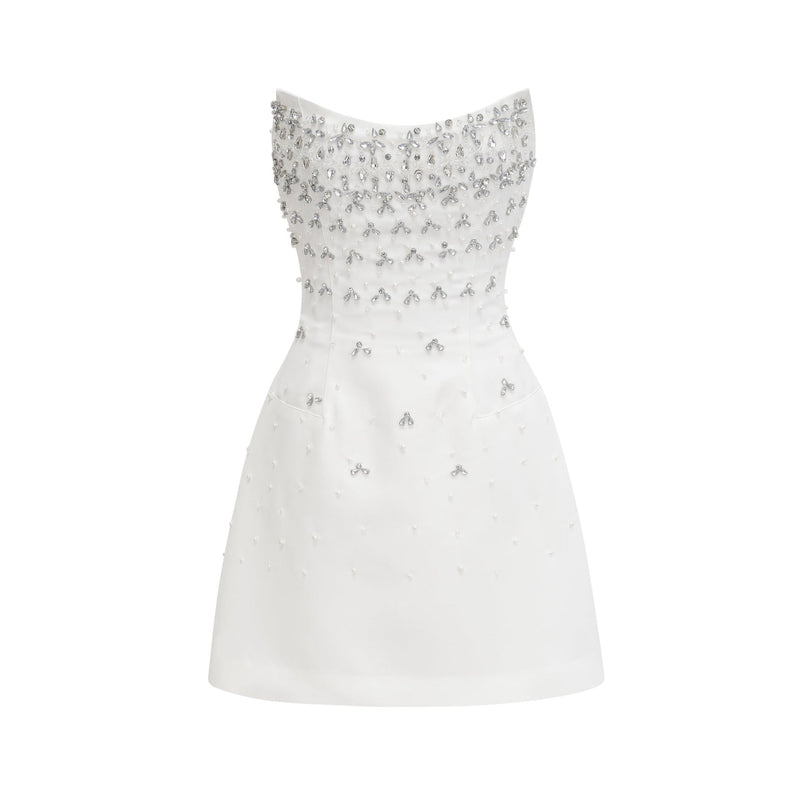 Anna White Off-shoulder Mini Dress With Crystal Detailing