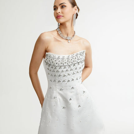 Anna White Off-shoulder Mini Dress With Crystal Detailing