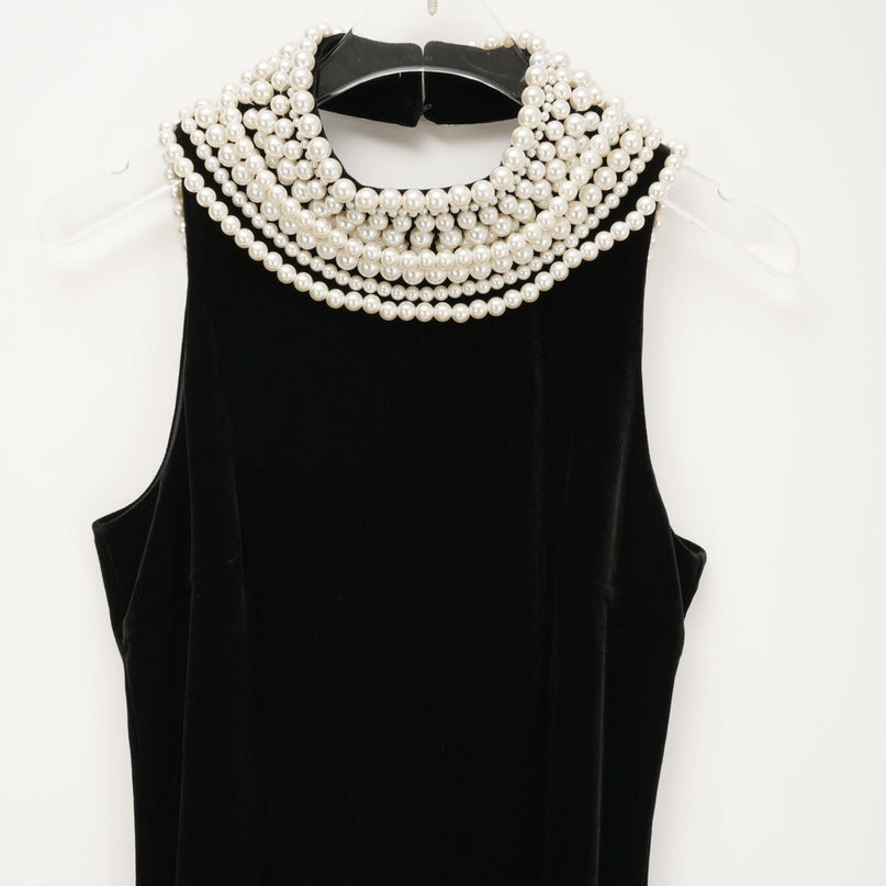 Annabelle Black Faux-Pearl Detail Sleeveless High Neck Ankle-Length Dress