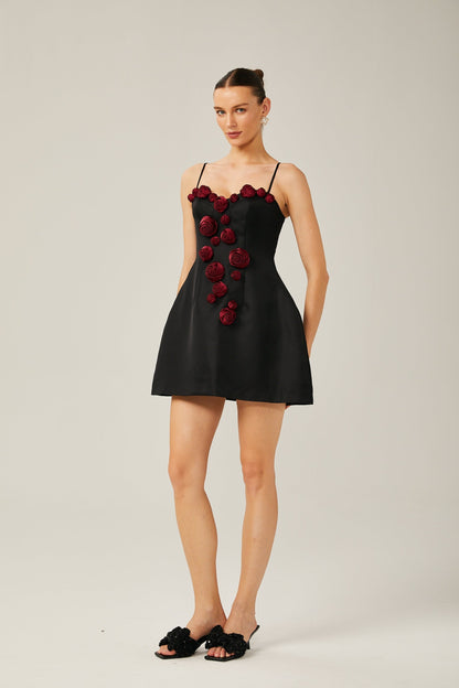 Annabelle black floralappliqué sleeveless mini dress