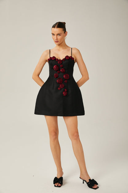 Annabelle black floralappliqué sleeveless mini dress