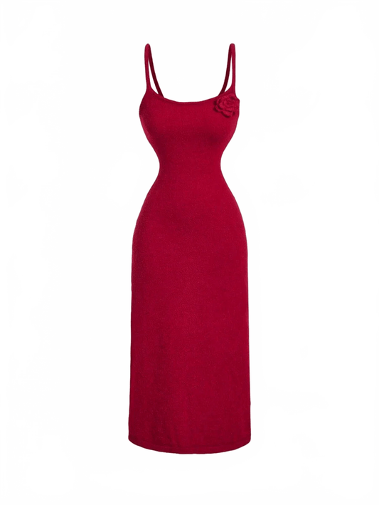 Annabelle Knitwear Bodycon Long Dress in Red - XS