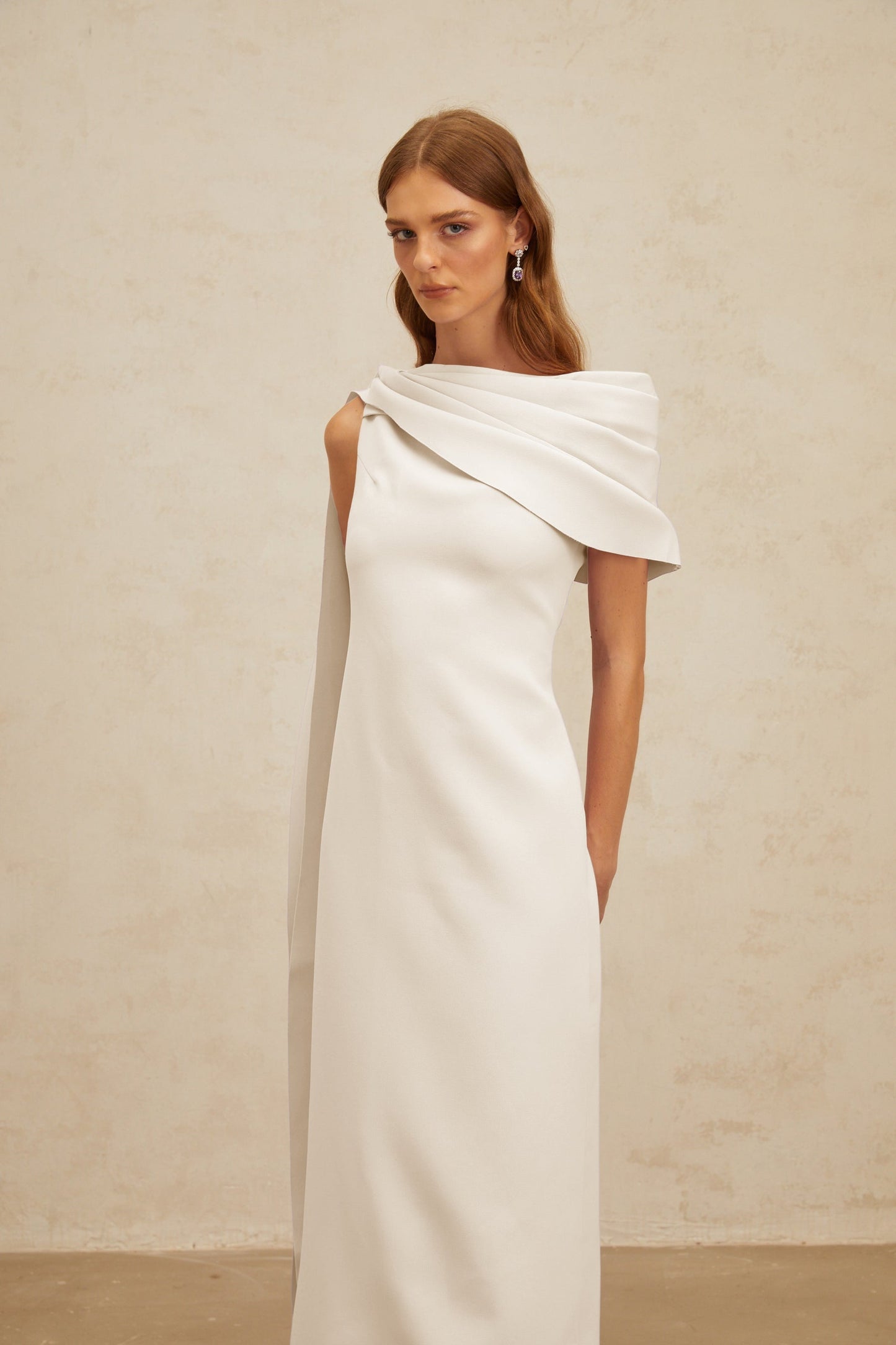 Annabelle White CapeDesign Ribbon Maxi Dress