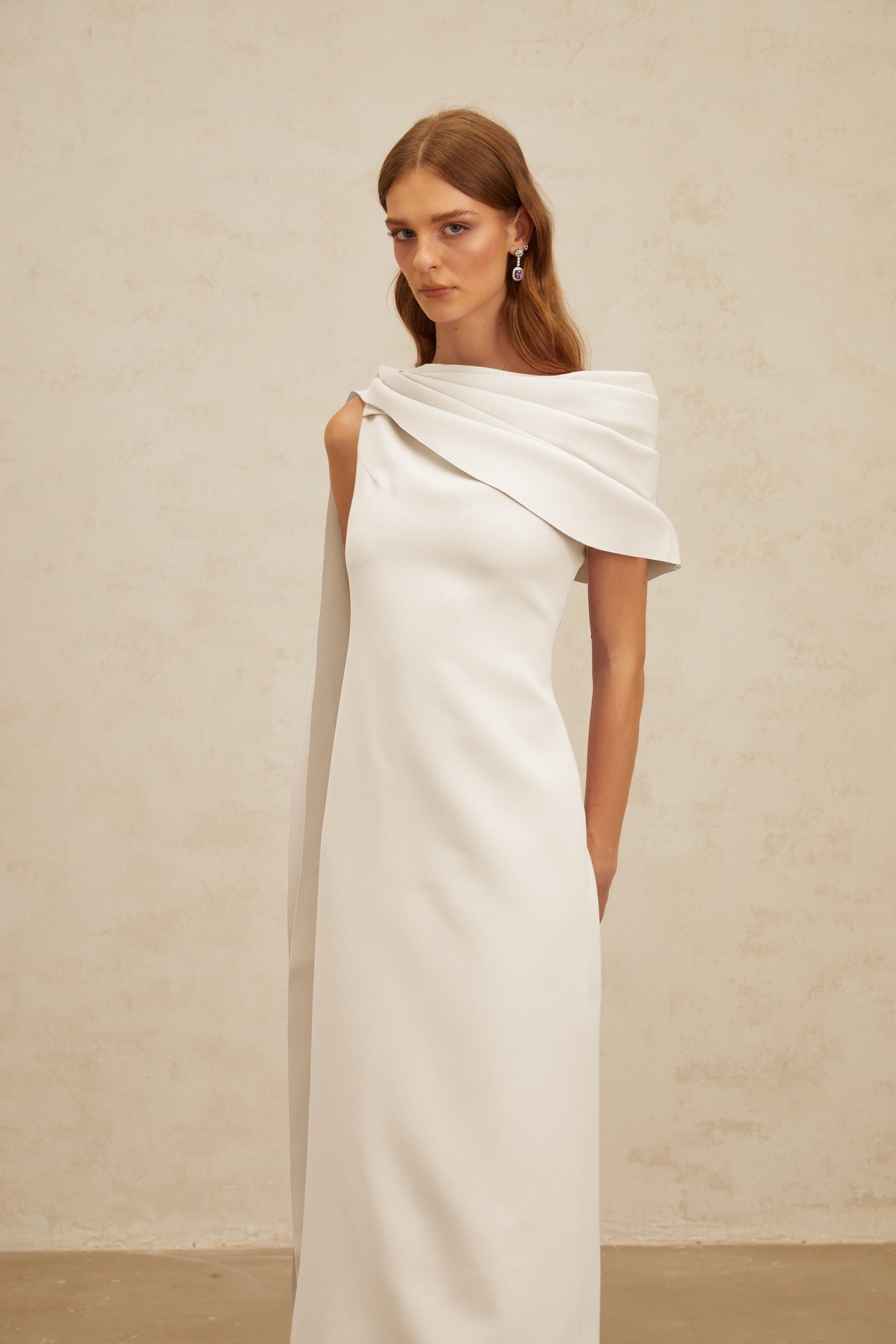Annabelle White CapeDesign Ribbon Maxi Dress