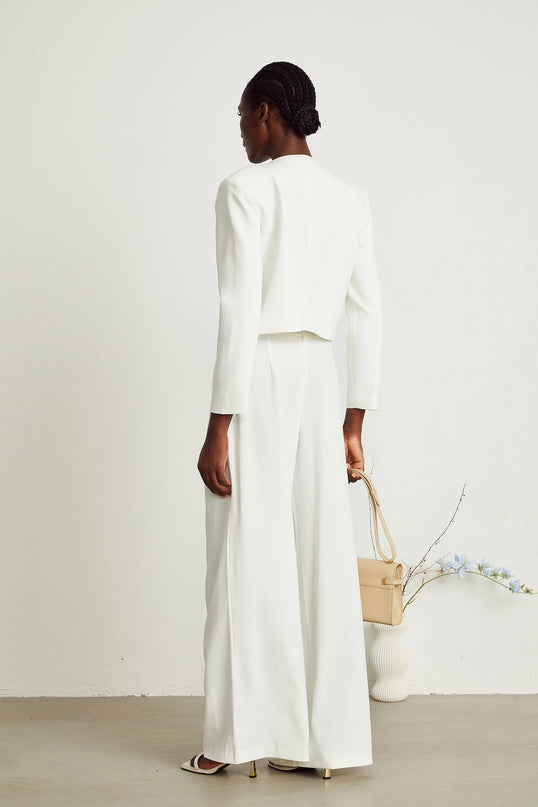 Annalee White Crystal Embellished Jacket Trousers Matching Set