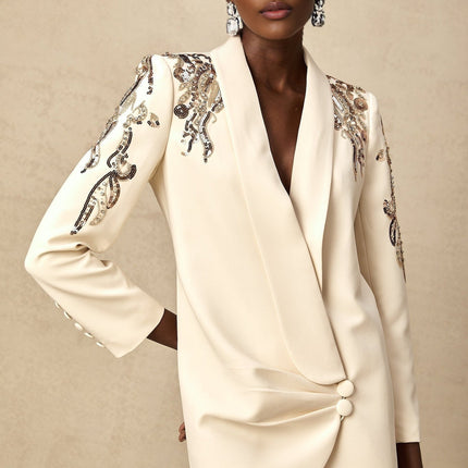 Annalisa Neutrals Blazer with Crystal Embellishments and Sequined Detailing