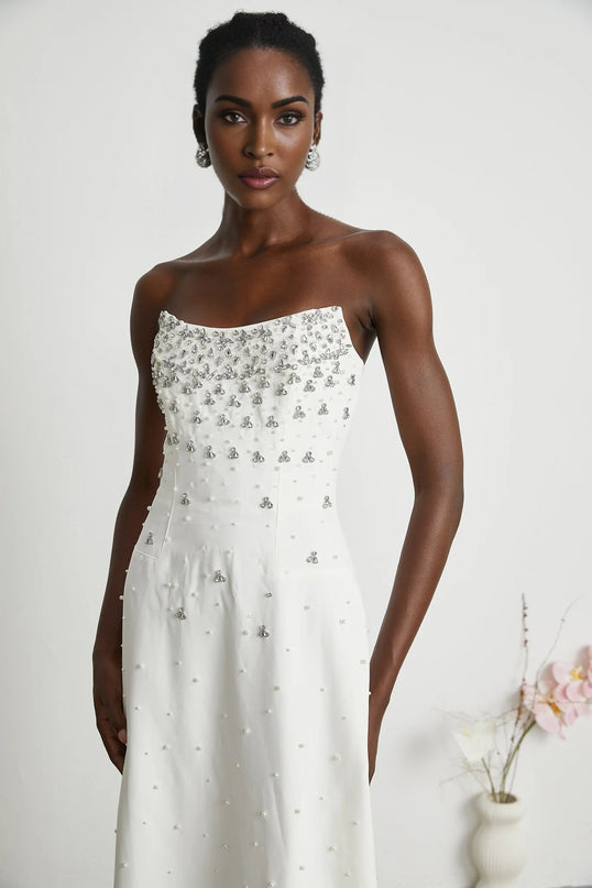 Annalisa White Maxi Dress with Glamorous Embellishments