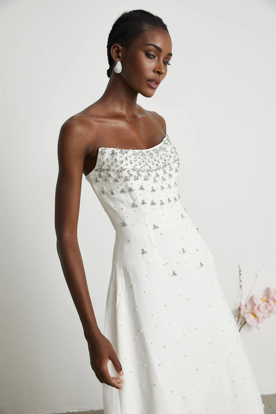 Annalisa White Maxi Dress with Glamorous Embellishments