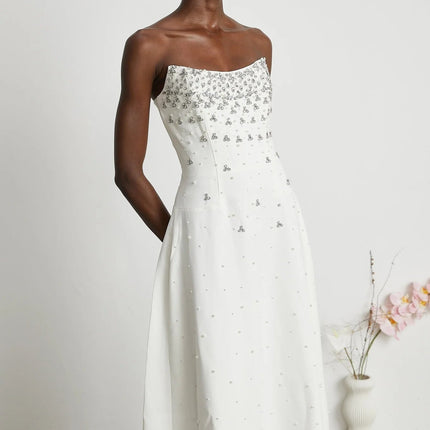 Annalisa White Maxi Dress with Handmade Pearls and Crystals