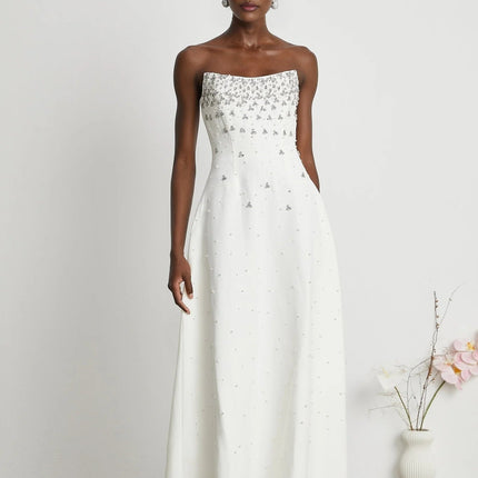 Annalisa White Maxi Dress with Handmade Pearls and Crystals