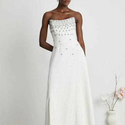 Annalisa White Maxi Dress with Handmade Pearls and Crystals