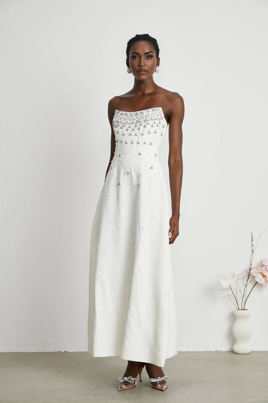 Annalisa White Maxi Dress with Glamorous Embellishments
