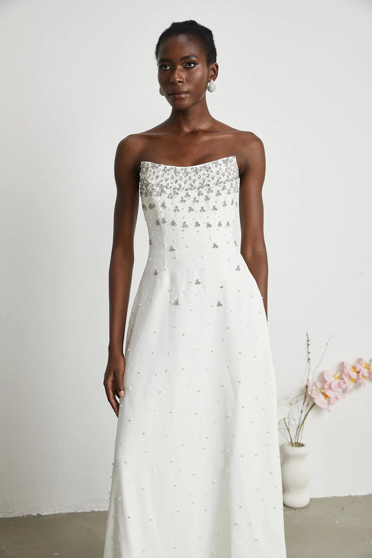 Annalisa White Maxi Dress with Glamorous Embellishments